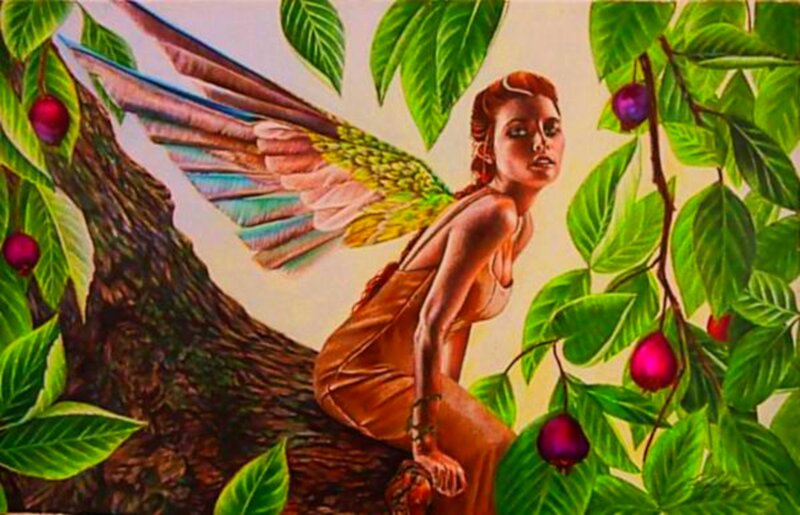 Woman with Wings in Tree — Green