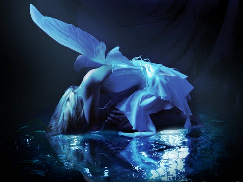 Woman with Wings in Water — Blue, Dramatic