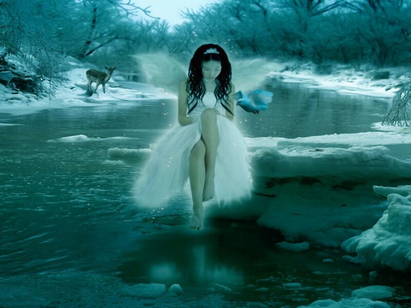 Woman with Wings in Winter