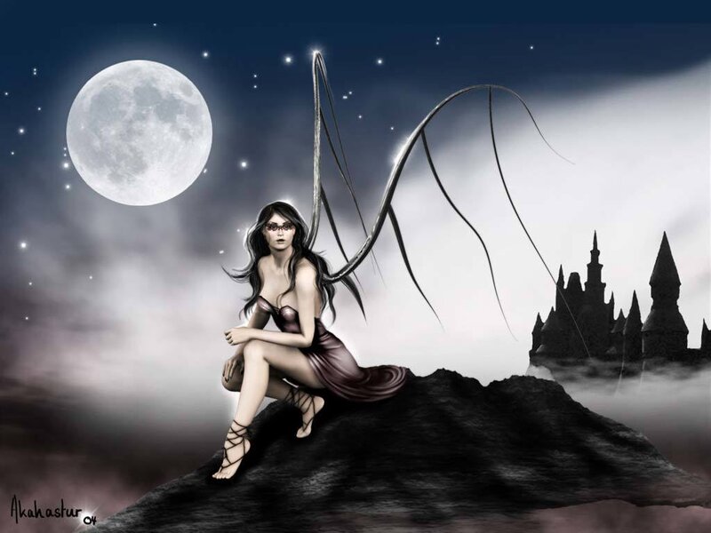 Woman with wings on a cliff