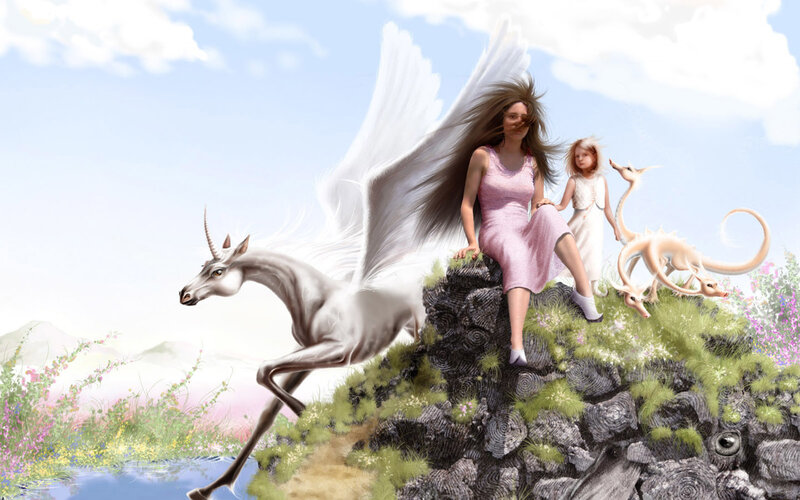 Woman with Wings on Cliff — White