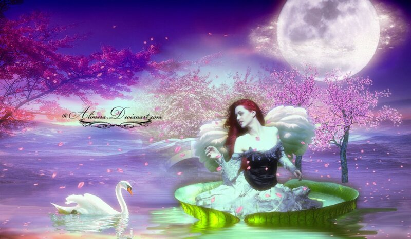 Woman with Wings on Lily Pad