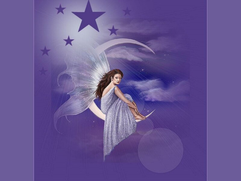 Woman with Wings on Moon — Purple