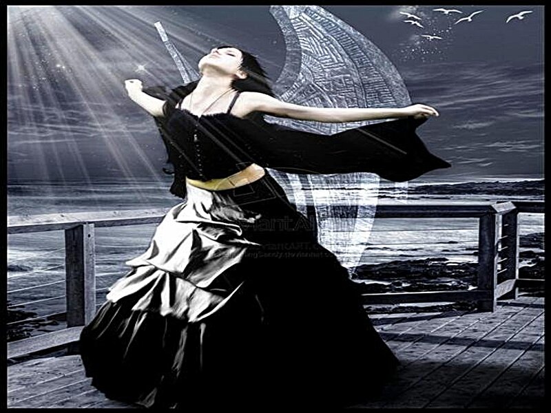 Woman with Wings on Pier