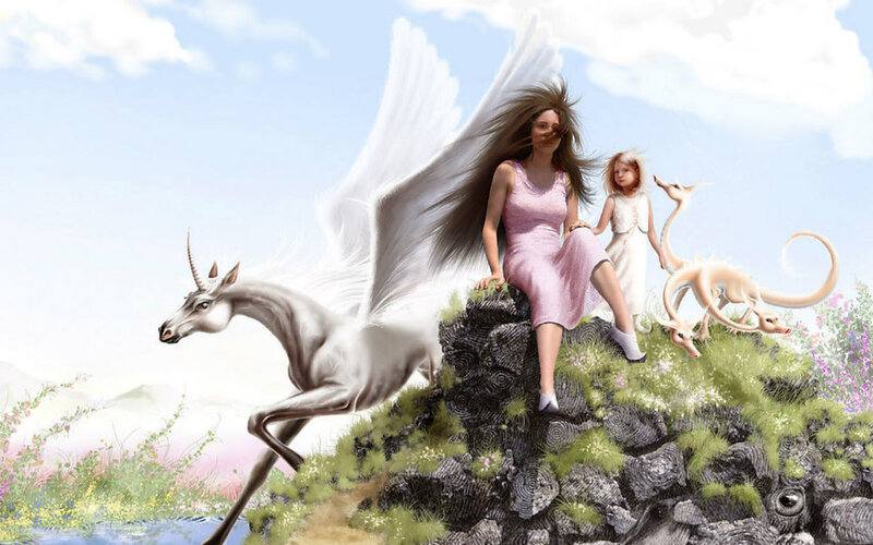 Woman with Wings on Rock — White