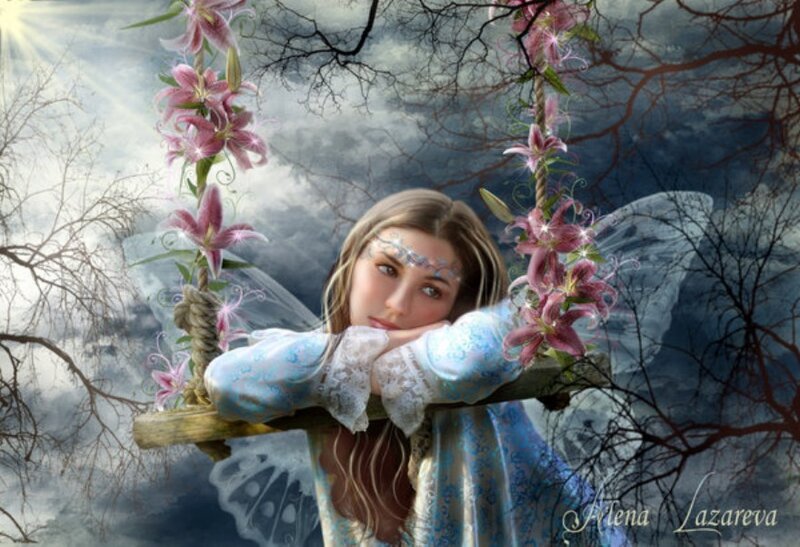 Woman with Wings on Swing — Blue