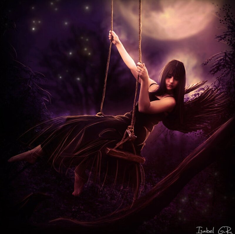 Woman with Wings on Swing — Purple