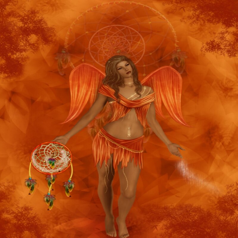 Woman with Wings — Orange, Dramatic, Sunset, Digital Art