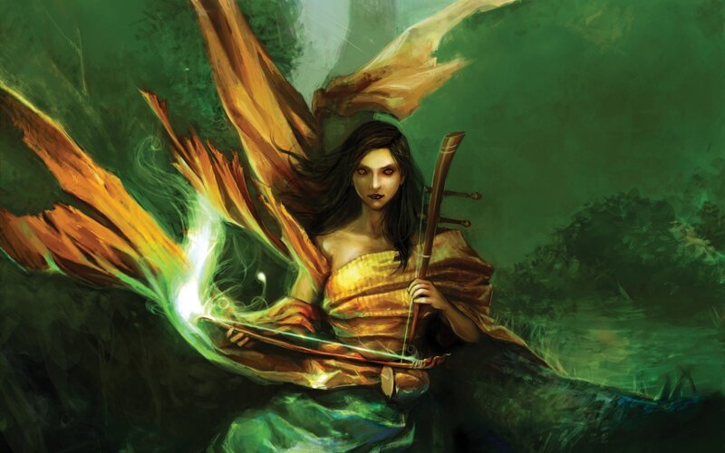 Woman with Wings Playing Instrument