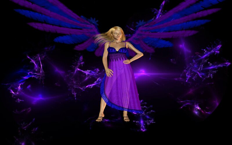 Woman with Wings — Purple, Dramatic, Night, 3d Render