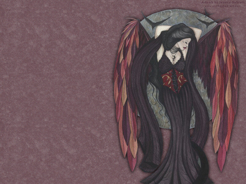 Woman with Wings — Purple, Dramatic, Night, Digital Art, Dress