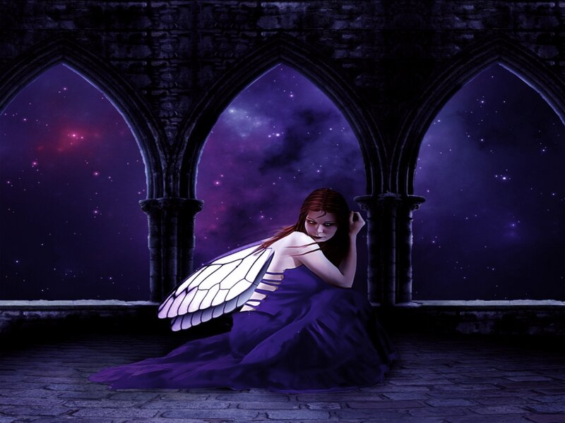 Woman with Wings — Purple, Dramatic, Night