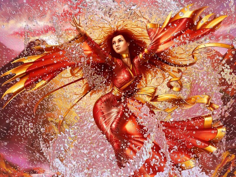 Woman with Wings — Red, Dramatic