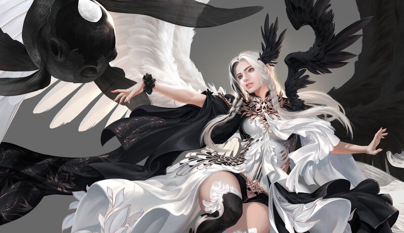Woman with Wings — White, Dramatic