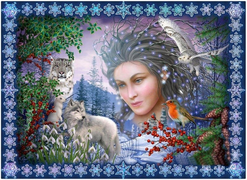 Woman with Winter Animals