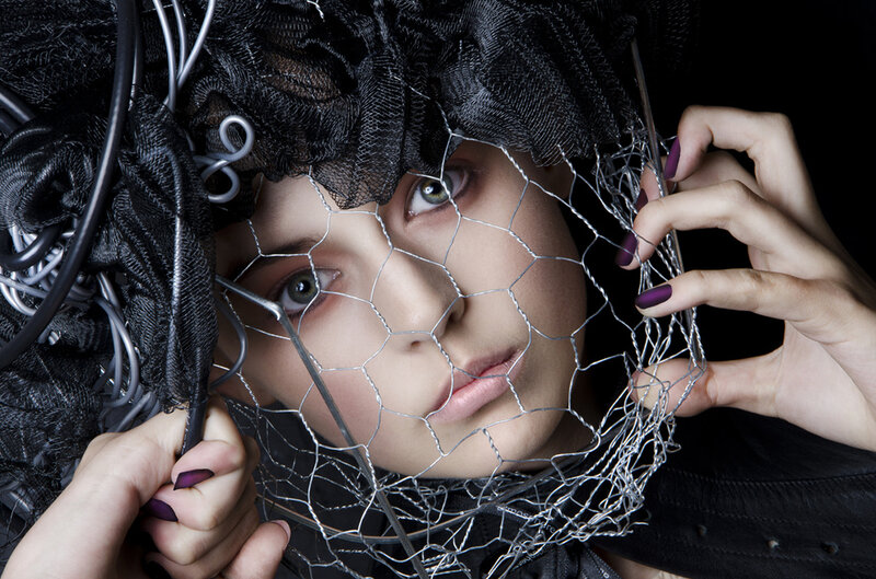 Woman with Wire Mesh Mask
