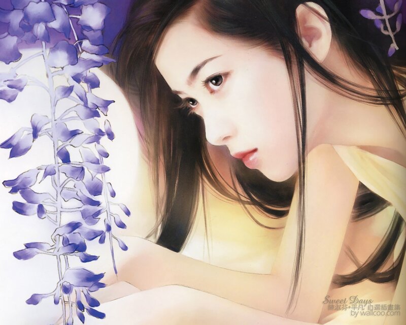 woman with wisteria flowers