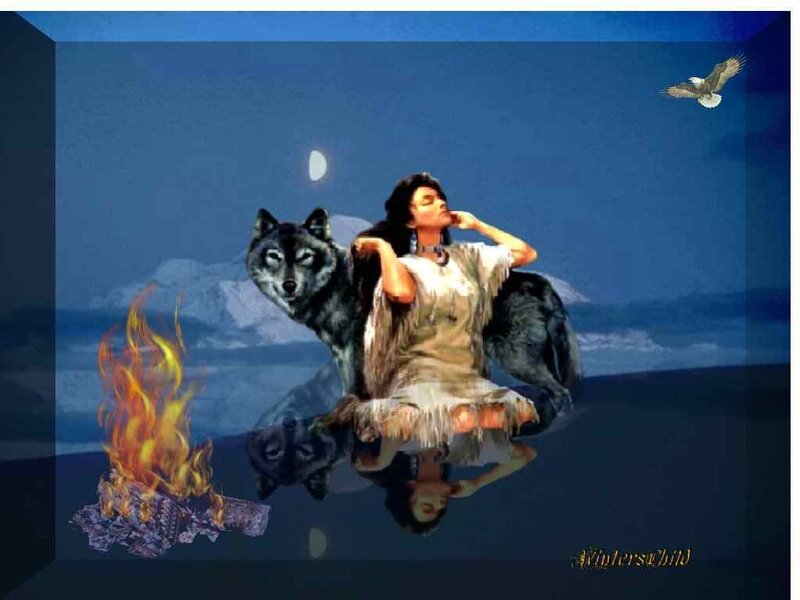 Woman with Wolf and Eagle