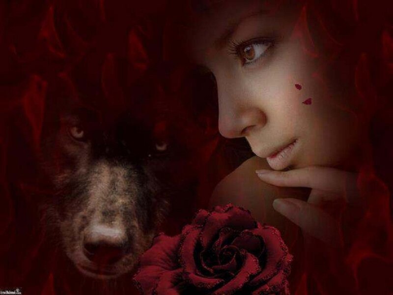 Woman with Wolf and Rose