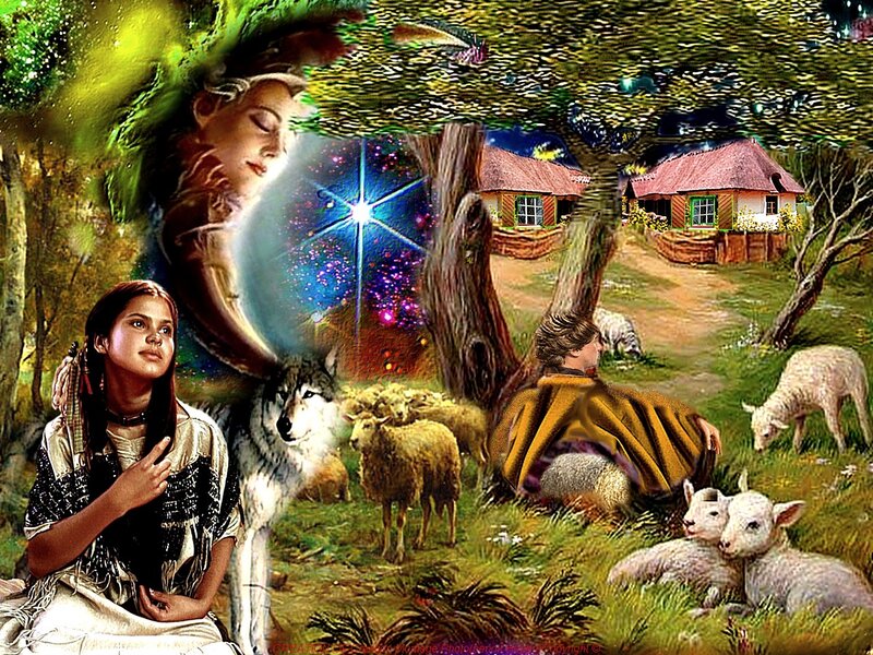 Woman with Wolf and Sheep