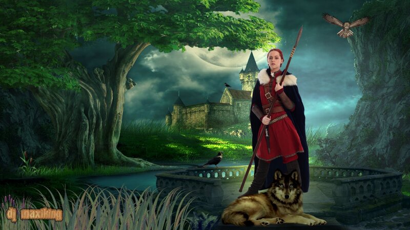 Woman with Wolf and Spear