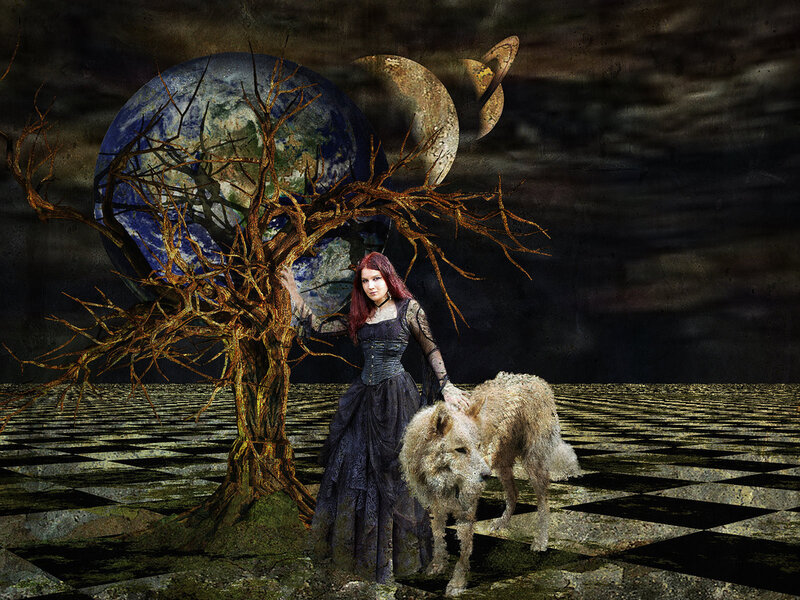 Woman with Wolf and Tree