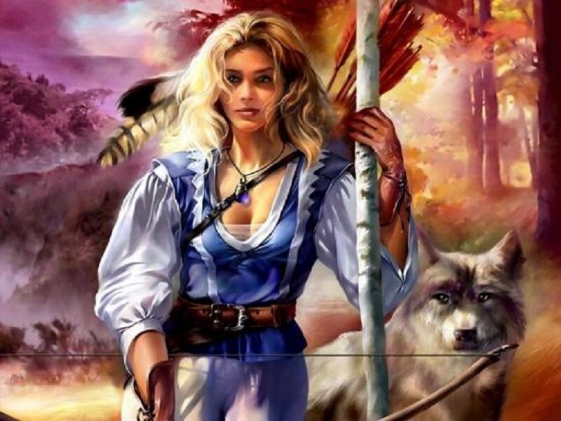 Woman with Wolf — Blue, Dramatic, Autumn