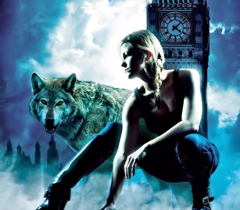 Woman with Wolf — Blue, Dramatic, Night, Digital Art, Big Ben