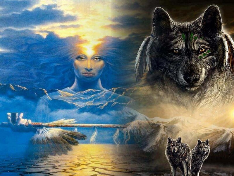 Woman with Wolf — Blue, Dramatic, Sunset