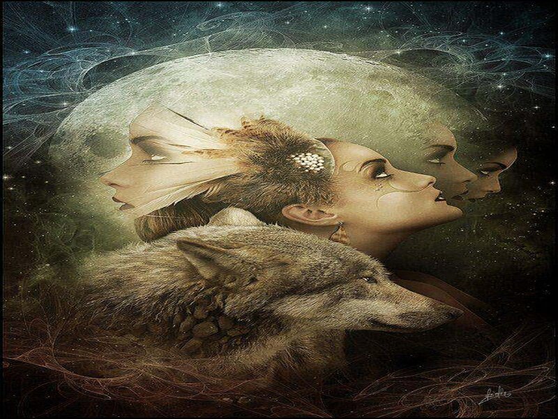Woman with Wolf — Brown, Dreamy