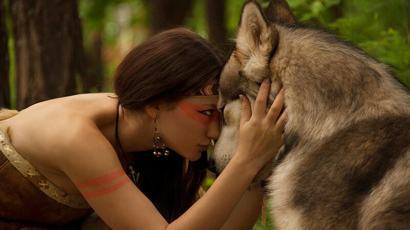 Woman with Wolf — Brown, Serene, Afternoon