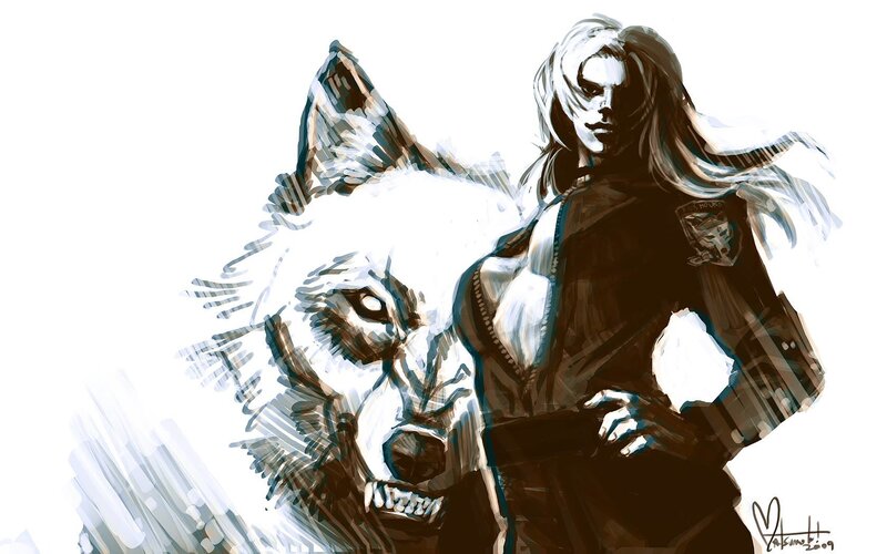 woman with wolf companion