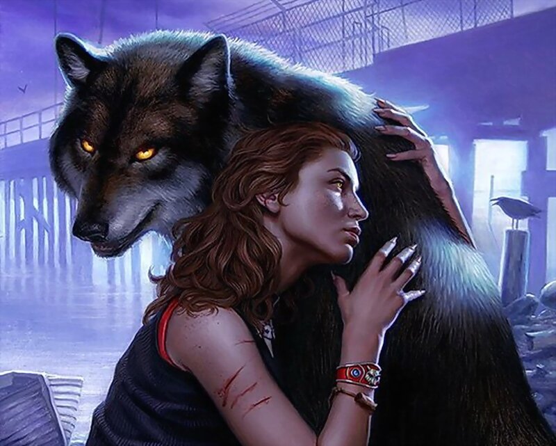 woman with wolf companion