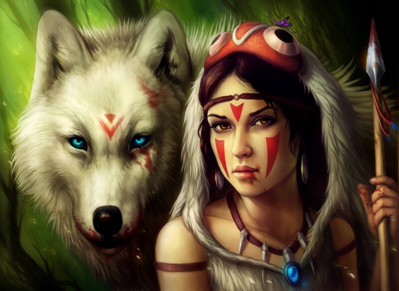 woman with wolf companion