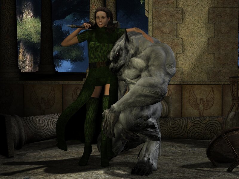 Woman with wolf creature