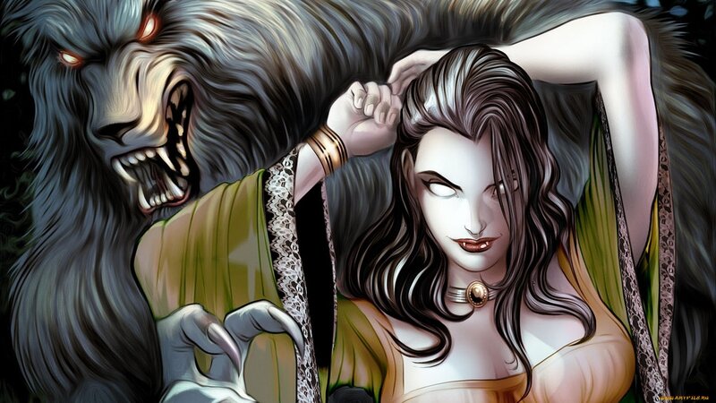Woman with Wolf Creature — White