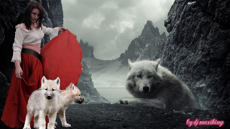 Woman with Wolf Cubs — Red