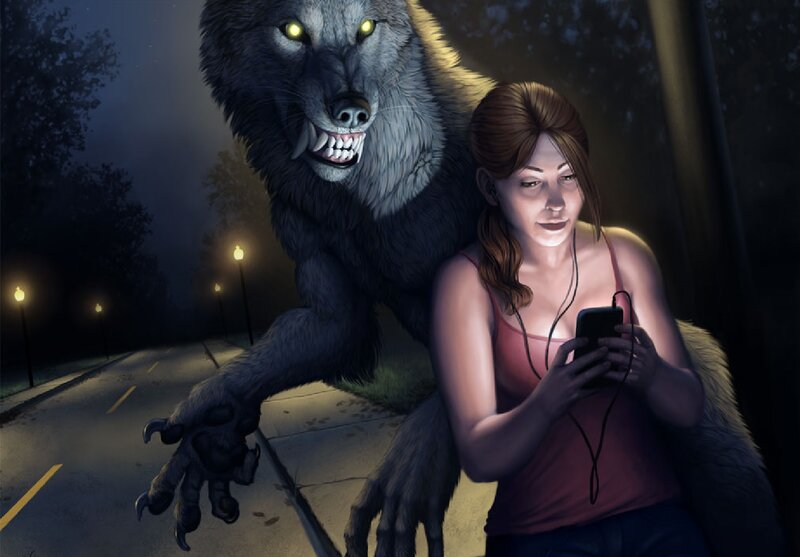 Woman with Wolf — Dark Blue