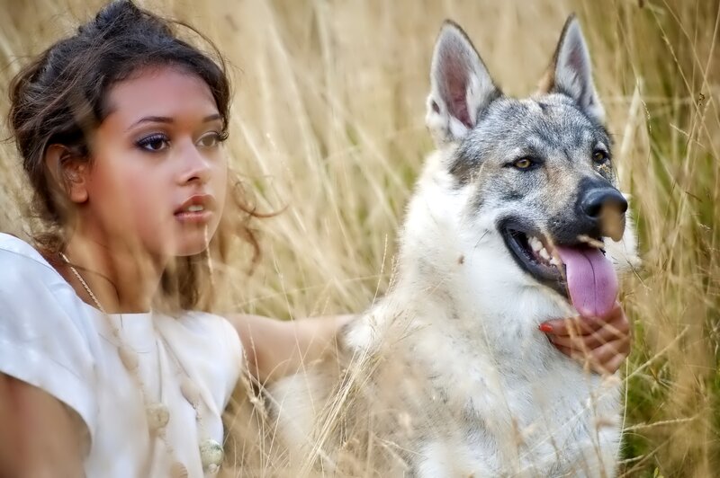 Woman with Wolf Dog