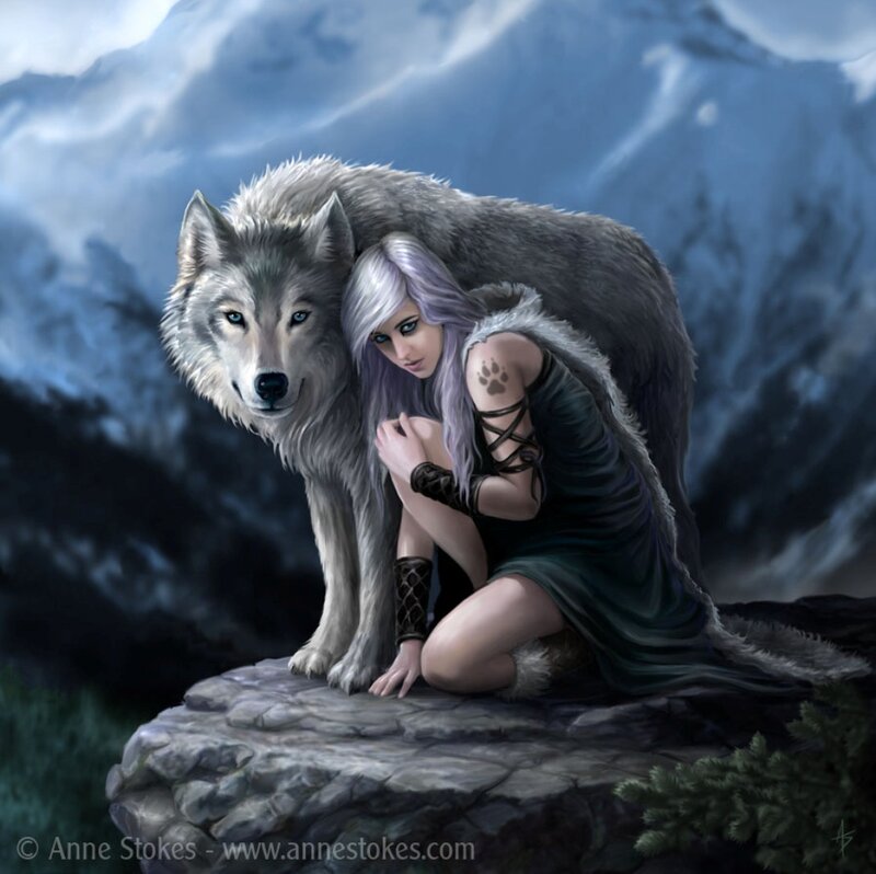 Woman with Wolf — Gray, Dramatic, Winter