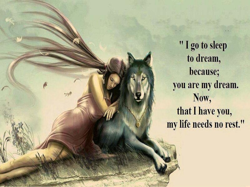 Woman with Wolf — Green, Serene, Digital Art, Dress