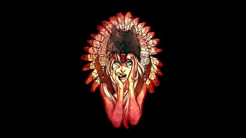 Woman with Wolf Headdress — Black