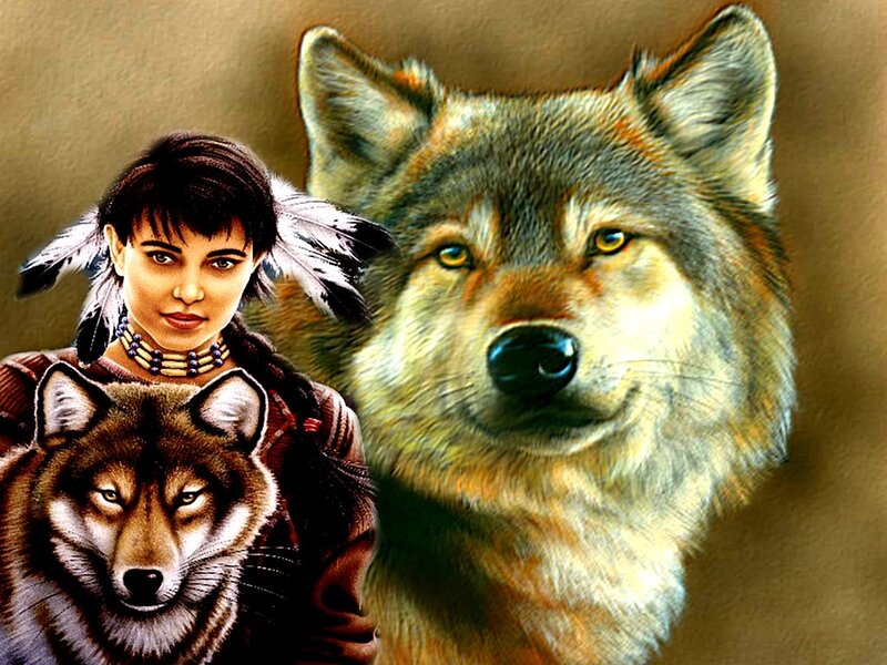 Woman with Wolf Heads