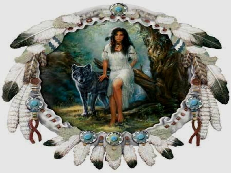 Woman with Wolf in Forest — White