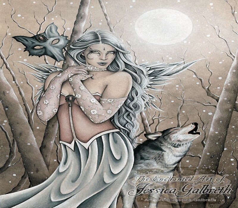 Woman with Wolf Mask — Gray