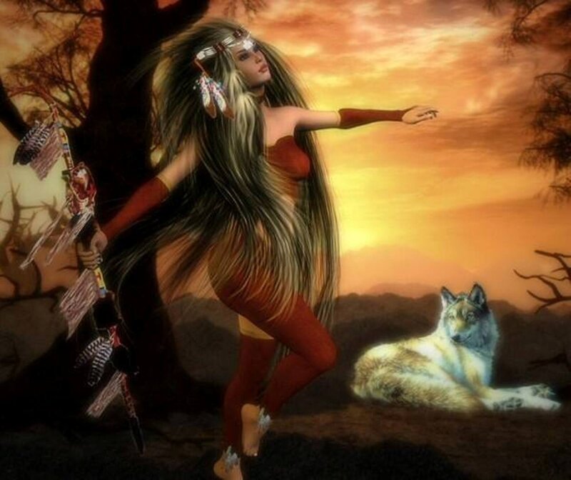 Woman with Wolf — Orange