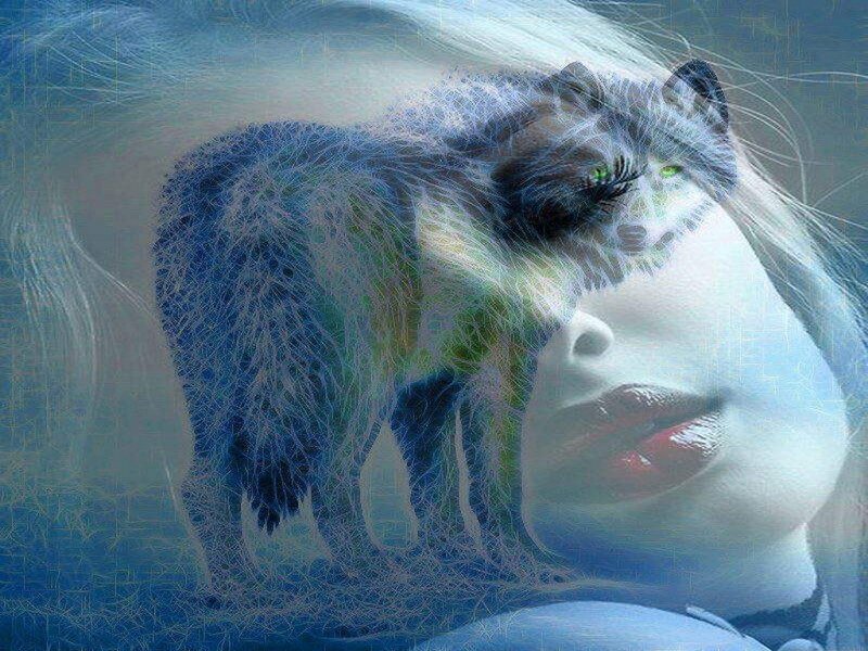 Woman with Wolf Overlay