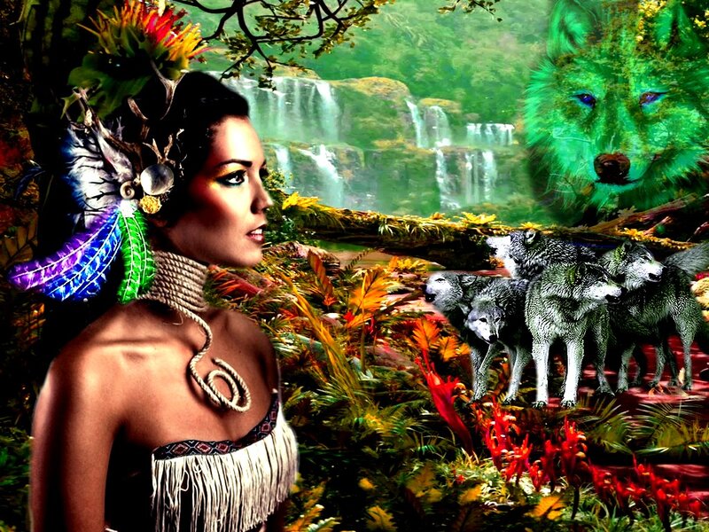 Woman with Wolf Pack