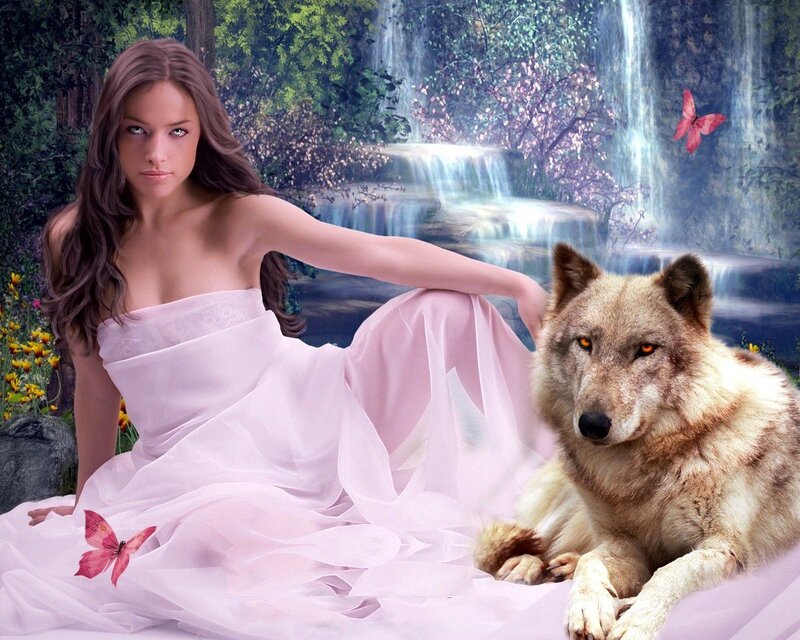 Woman with Wolf — Pink