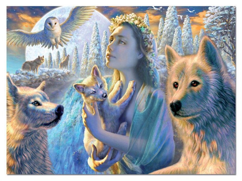 Woman with Wolf Pups